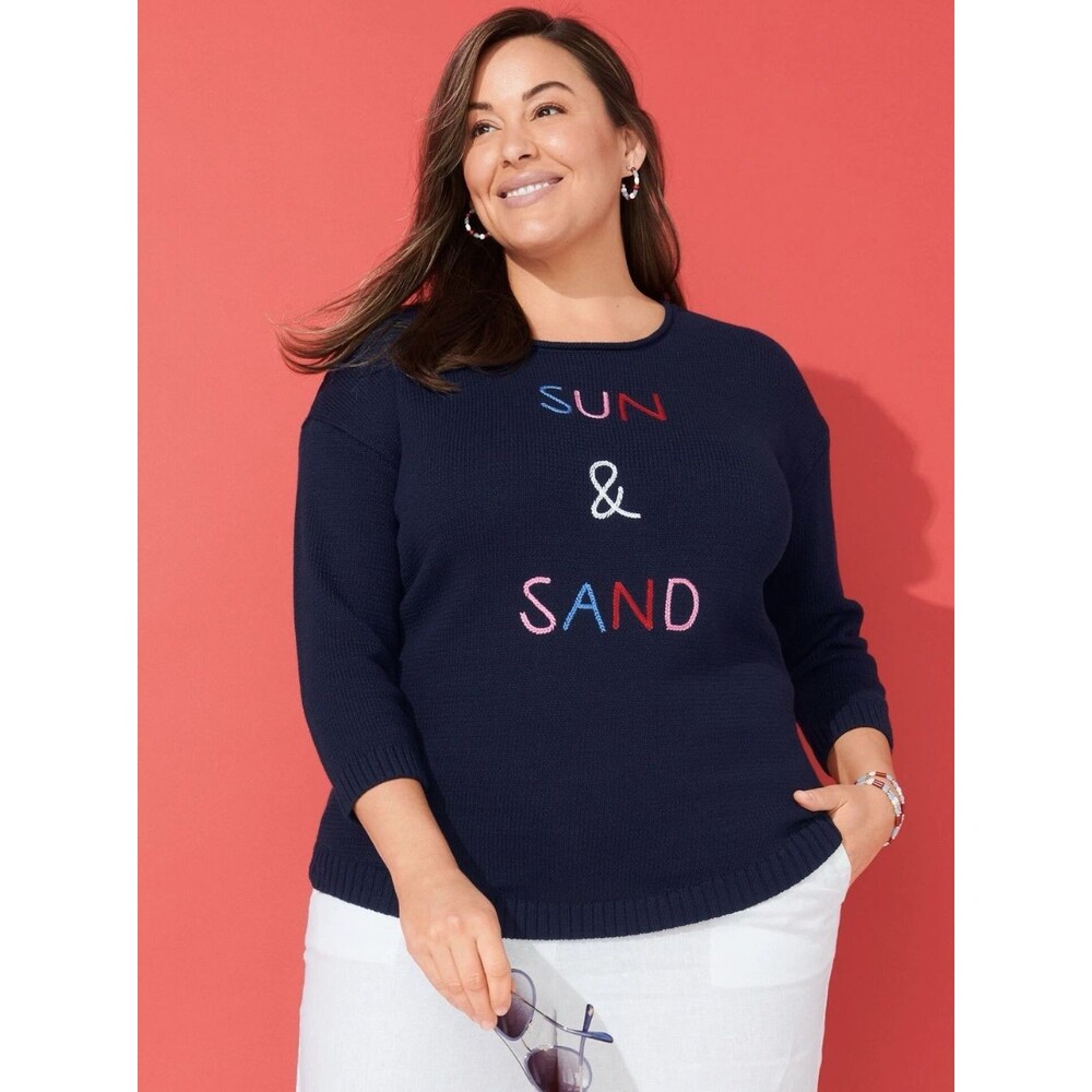 Talbots Plus Size Sun & Sand Sweater Size 2X Petite Vacation Beach Embroidered